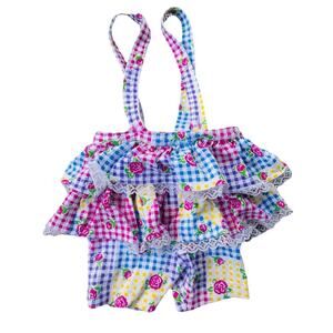 Jumpsuit Gingham Plaid Ruffle Floral Suspender Overall Romper Shorts 90s Vintage